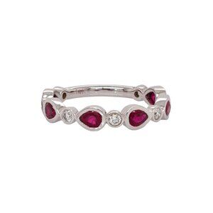Madagascar Ruby and Natural Diamonds Band in Solid 14K White Gold